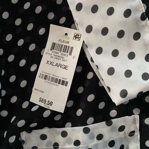 NWT INC Polka Dot Black White Contrast sheer blouse XXL - Picture 10 of 13